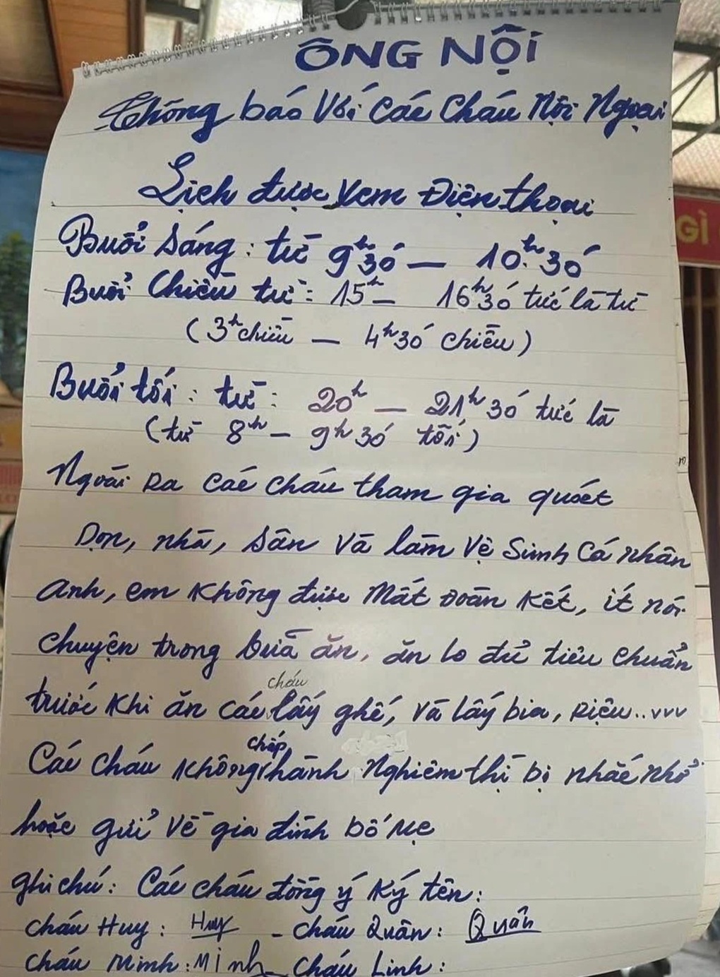 Bảng nội quy gây sốt của ông nội Thái Bình với các cháu nghỉ hè - 1 Bảng nội quy gây sốt của ông nội Thái Bình với các cháu nghỉ hè - 1