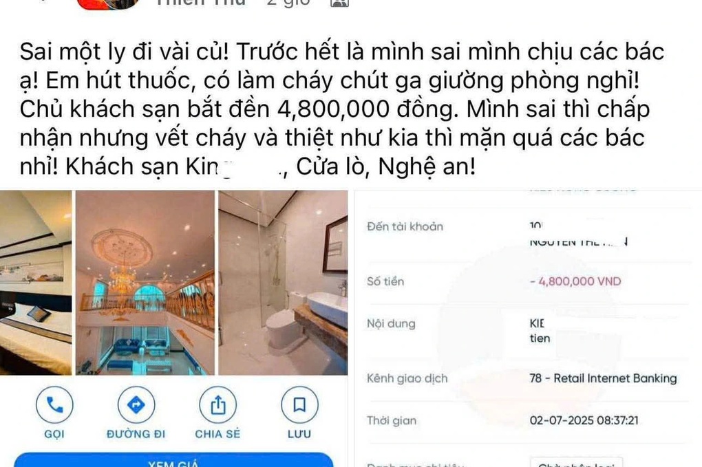 Đi nghỉ Cửa Lò hút thuốc làm thủng đệm, khách bị phạt 4,8 triệu đồng - 1 Đi nghỉ Cửa Lò hút thuốc làm thủng đệm, khách bị phạt 4,8 triệu đồng - 1
